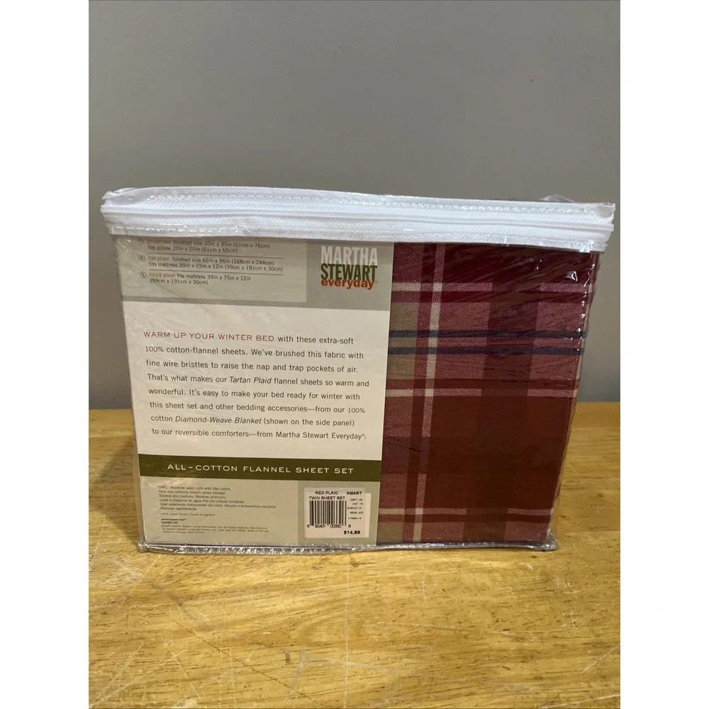 Vtg Martha Stewart Flannel Twin Sheet Set‎ Red Plaid Lodge Camp 100% Cotton